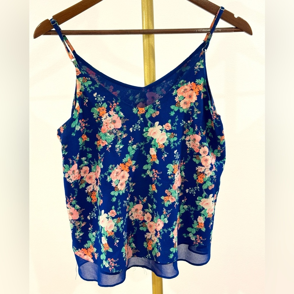 SWEET WANDERER • Sheer Floral Blue & Pink Tank Top